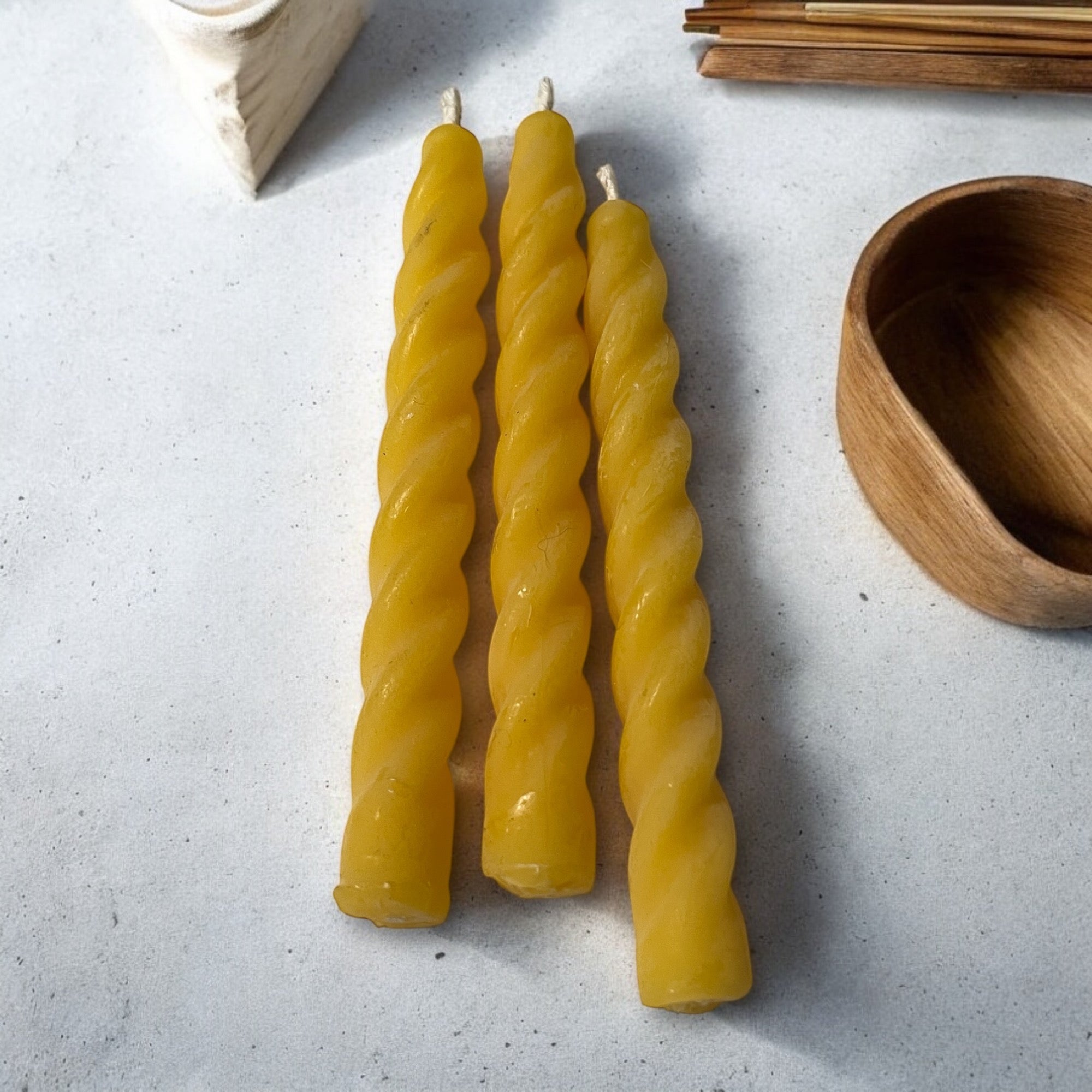 4" Twisted Beeswax Taper (Set of 3)